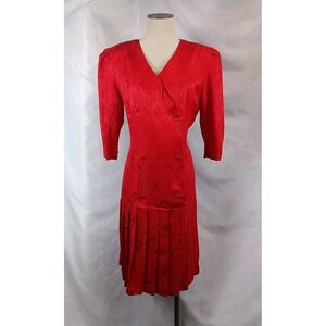 VTG Sophisticates By Johnathan Martin Women's Petite Size 10 Red Button Dress